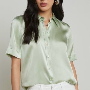 L’Agence Ellah Silk Blouse Button Down Shirt Sage Green size XS